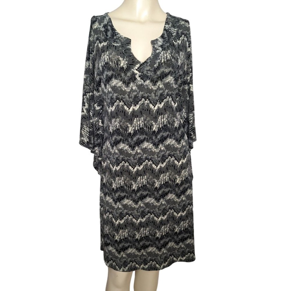 Kokoon Vintage black gray white zig zag print wing sleeve Shift dress size M